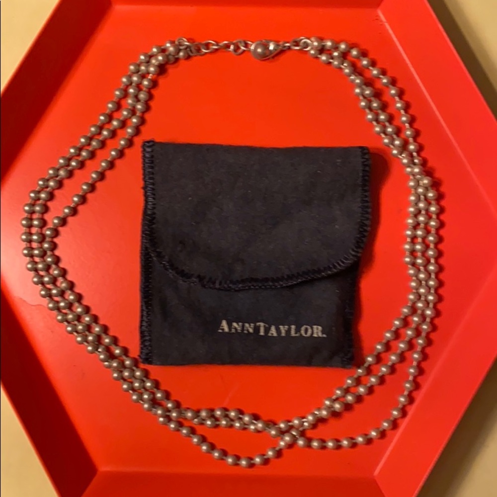 Ann Taylor silver triple strand beaded necklace